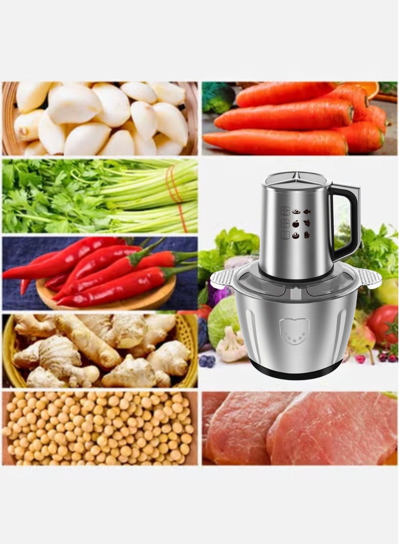 Electric Chopper 1000W & 3-L Meat Grinder Electric & 3-Speed  Vegetable Food Processor  – Large-Capacity Electric Food Processor Stainless Steel & Electric Meat Grinder 3-L - High power Food Processor & Meat Chopper Electric sharp blades for  Meat, Vegetables Nuts,& fruits. - Image 4